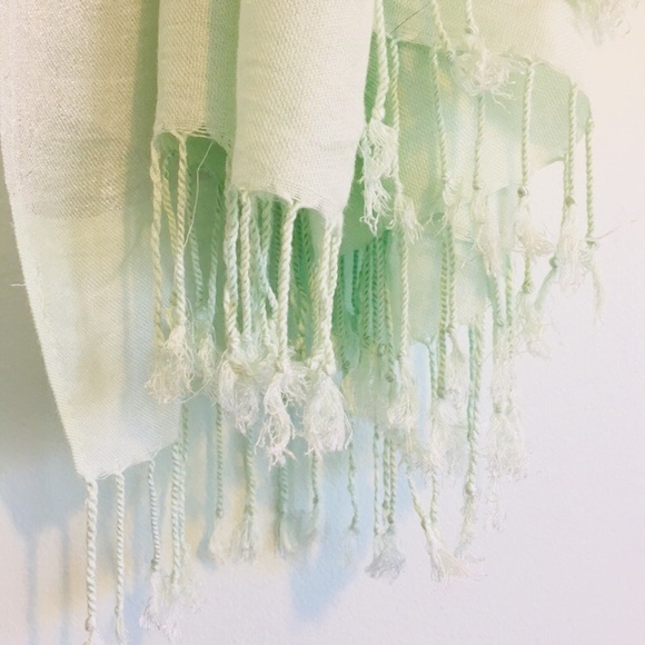 Light Turquoise Shimmery Scarf with Tassels - Picture 3 of 5